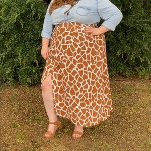 Giraffe Print Maxi Skirt with Slit